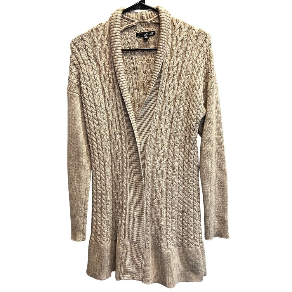 Willi Smith Womens Medium Beige Tan Cable Knit Cardigan Sweater Acrylic